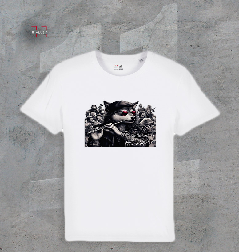 La-musica-amansa-a-las-fieras-II--blanca CAMISETA personalizada impresa blanca la musica amansa a las fieras II