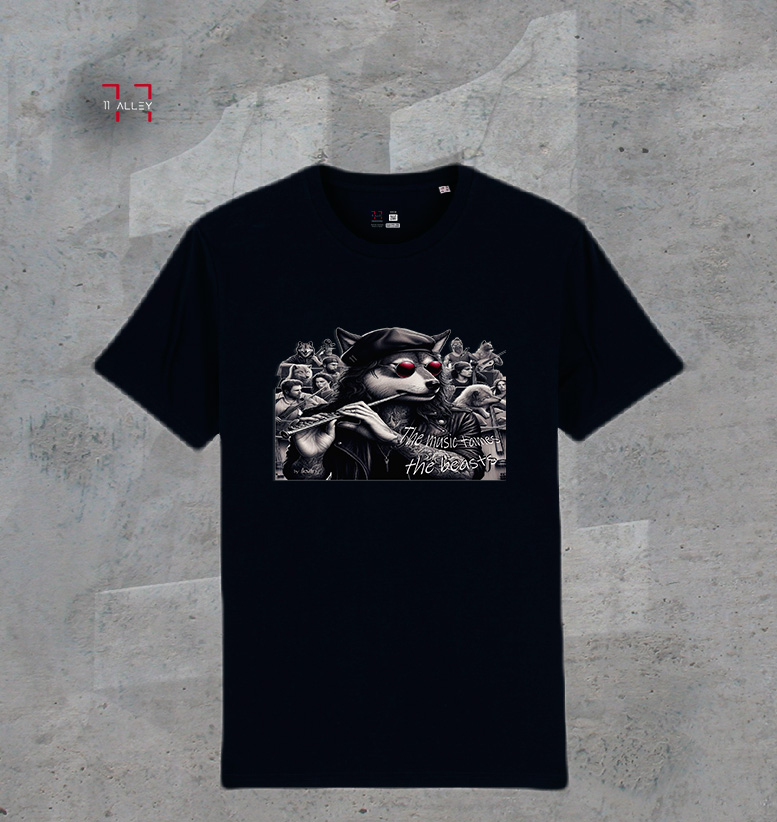 La-musica-amansa-a-las-fieras-II--negra CAMISETA personalizada impresa negra la musica amansa a las fieras II