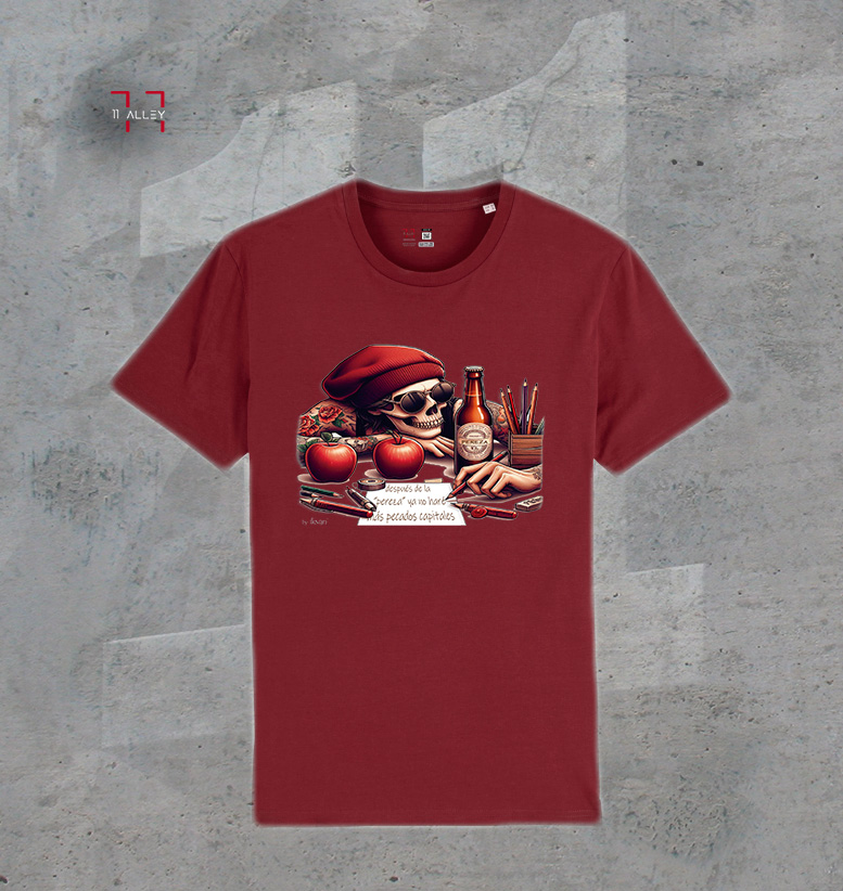 LA-PEREZA-I---burdeos-mediano CAMISETA personalizada impresa burdeos PECADO CAPITAL LA PEREZA
