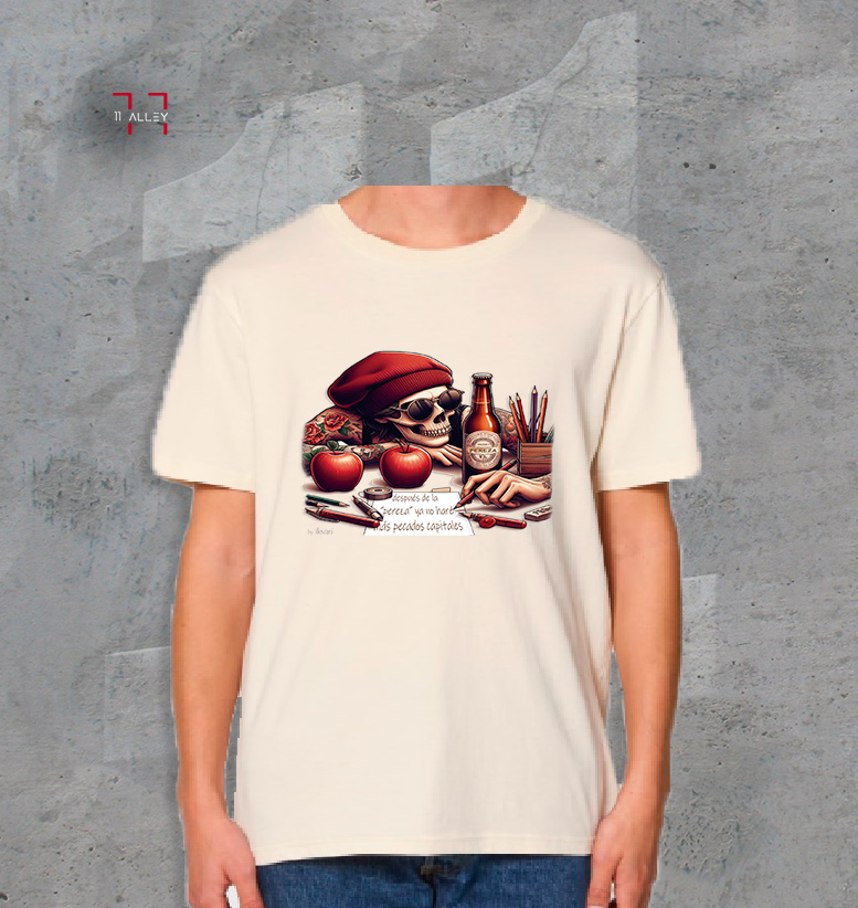 LA-PEREZA-I---natural-con-modelo--mediano CAMISETA personalizada impresa natural PECADO CAPITAL LA PEREZA