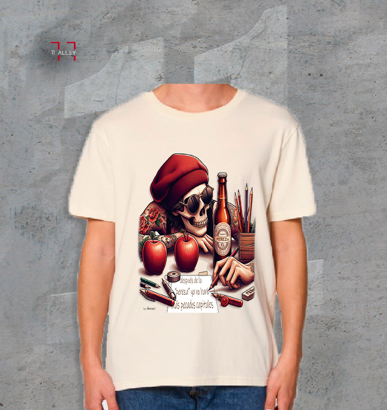 LA-PEREZA-I--natural--frontal-con-modelo--grande CAMISETA personalizada impresa natural PECADO CAPITAL LA PEREZA