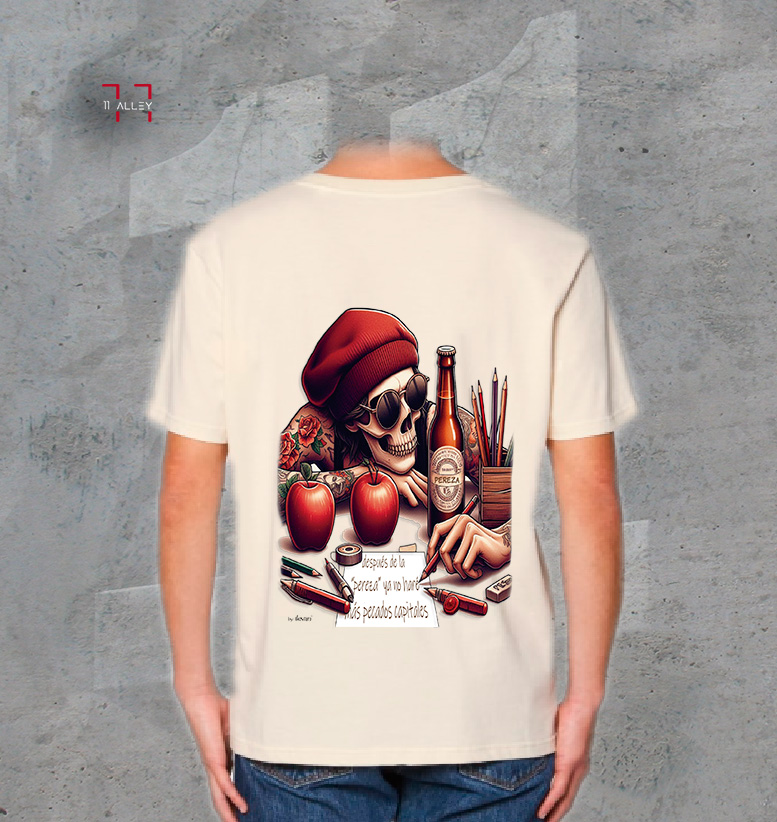 LA-PEREZA-I--natural---trasera-con-modelo--grande CAMISETA personalizada impresa natural PECADO CAPITAL LA PEREZA