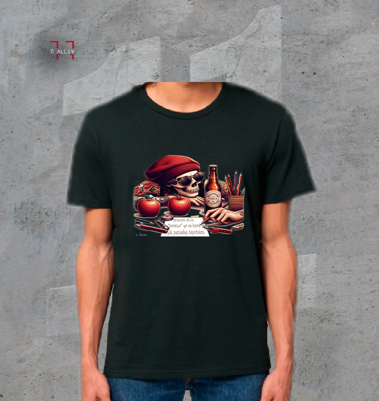 LA-PEREZA-I--negra--con-modelo--mediano CAMISETA personalizada impresa negraPECADO CAPITAL LA PEREZA