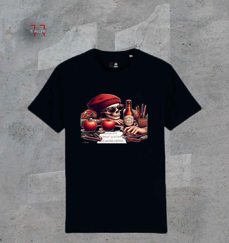 LA-PEREZA-I--negra--mediano CAMISETA personalizada impresa negra PECADO CAPITAL LA PEREZA